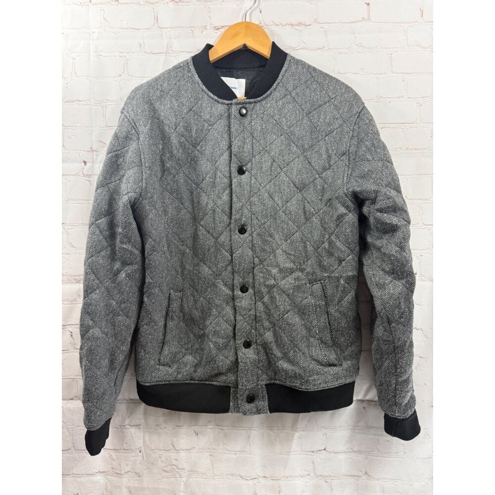 Old Navy Quilted Sweater-Fleece Bomber Jacket Mens Size Medium Black Herringbone